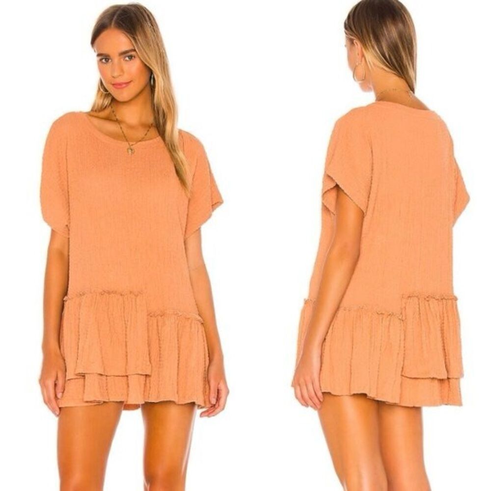 Free People Beach Marni Tunic Blouse Dress in Lovely Leo Orange Tan - Picture 5 of 5